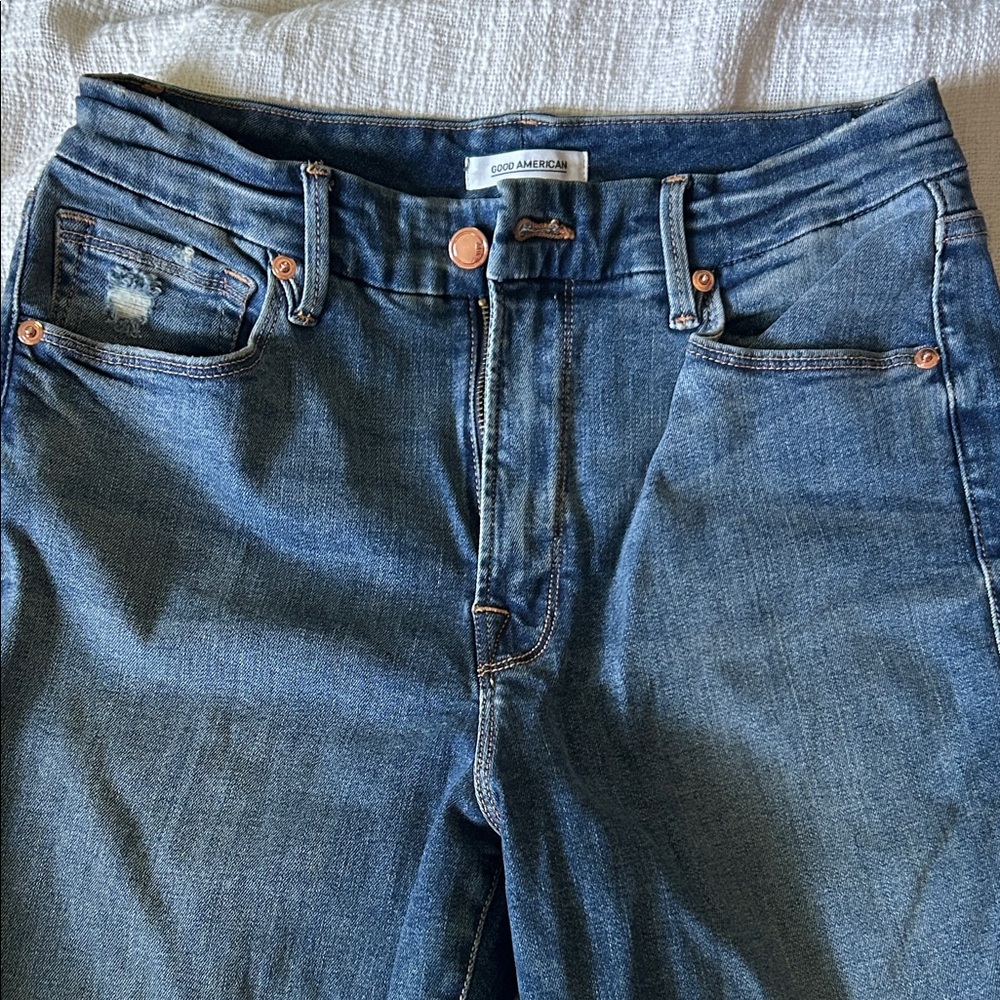 Good American Good Waist High Rise Blue Skinny Jeans